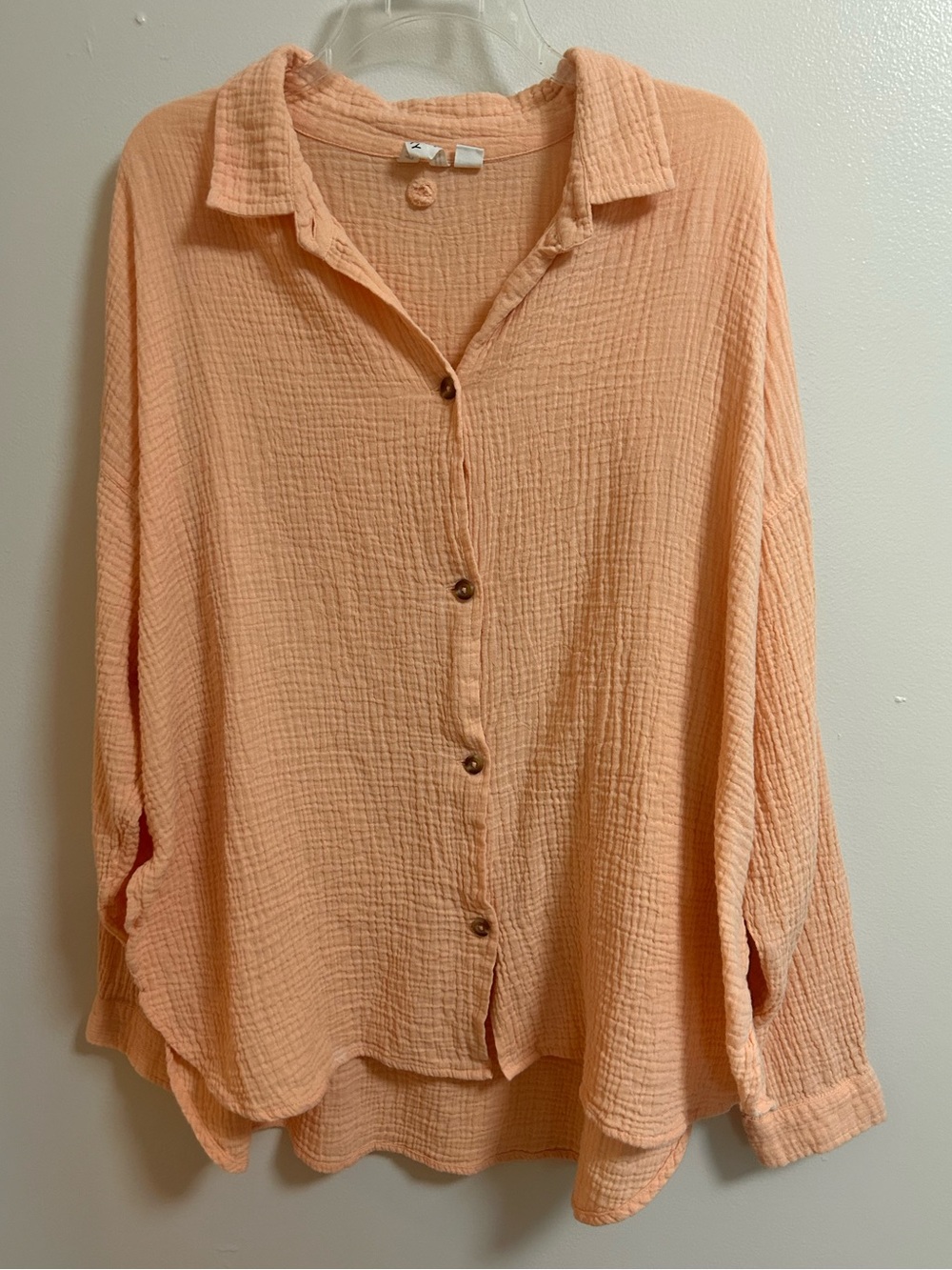 ROXY Morning Time 100% Cotton LS Shirt Top Gauzy Boxy Oversized Lagenlook Large